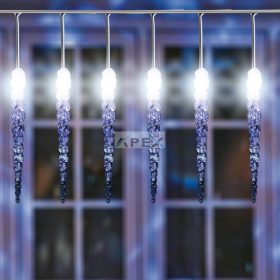   Home KJL 50C LED-es jégcsap fényfüzér, 7,3x0,25 m / 50 db hidegfehér LED, 50 db jégcsap, fehér vezeték, állófényű, hálózati adapter, kül- és beltéri kivitel