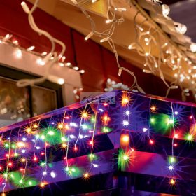   Home KKF 308/M LED-es fényfüggöny, 10 m / 300 db színes LED, 8 fényprogram, fehér vezeték, hálózati adapter, kül- és beltéri kivitel