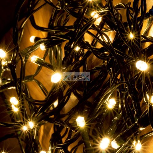 Home KKL 200F/WW LED-es sziporkázó fényfüzér, 20 m / 200 db sziporkázó melegfehér LED, zöld vezeték, hálózati adapter, kül- és beltéri kivitel