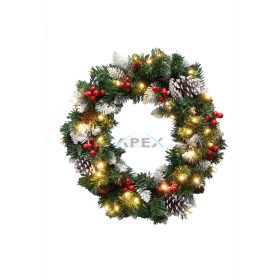   HOME KMK45LED LED-es műkoszorú, 45 cm, 35 db melegfehér LED, 8 programos, időzítés, 2D tűlevél, elemes tápellátás, beltéri kivitel