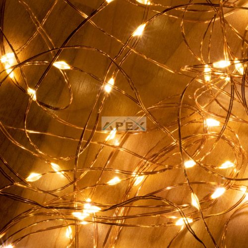 Home ML 200/WW micro LED-es fényfüzérköteg, 200 db melegfehér micro LED, 10 ágú, vékony, ezüstszínű vezeték, hálózati adapter, kül- és beltéri kivitel