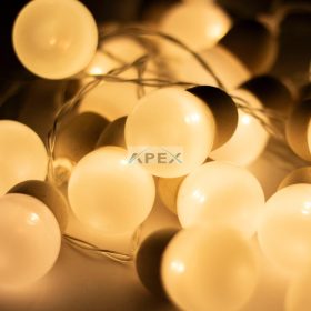   Home MLC20B LED-es gömb fényfüzér, 20 melegfehér LED, elemes, ~3m hossz, átlátszó vezeték, fa + műanyag