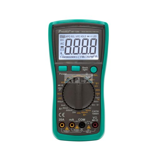 Pro’skit MT-1280 professzionális multiméter, AC/DC áram, feszültség, ellenállás, frekvencia, kapacitás, hőmérséklet, dióda, tranzisztor mérése