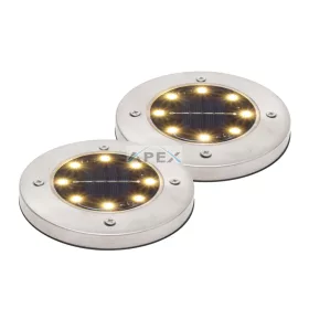   Home MX626WW napelemes kerti lámpa, 2 db-os szett, 8 db melegfehér LED, akkumulátor, acél és műanyag
