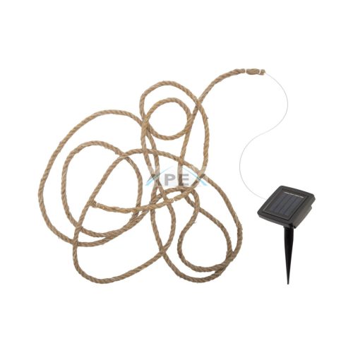 HOME MXROPE napelemes fényfüzér kötélen, 52 db melegfehér LED, 2 üzemmód, 5 méter hosszú, cserélhető akkumulátor