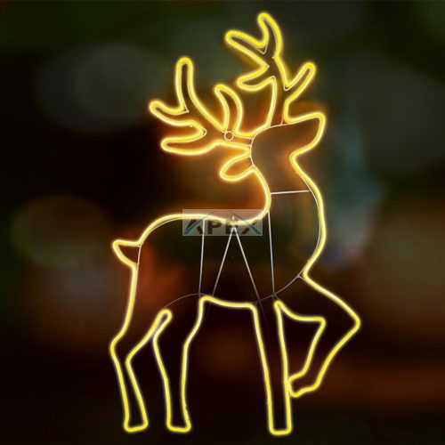 Home NEON 4 szarvas figura, LED-es neon fény, két oldalú, fém váz, IP44, kültéri, beltéri, napsárga