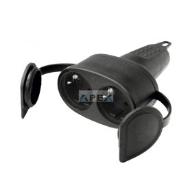   Home NGA 02 földelt dupla aljzat egyenes kábelvezetéssel, 2 aljzat gyermekvédelemmel, kül- és beltéren is használható, max. 3680 W, fekete