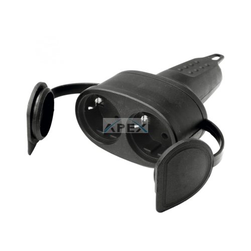 Home NGA 02 földelt dupla aljzat egyenes kábelvezetéssel, 2 aljzat gyermekvédelemmel, kül- és beltéren is használható, max. 3680 W, fekete