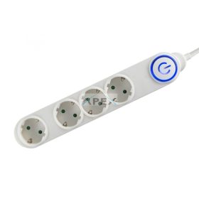   Home NV 04TK/WH talpkapcsolós elosztó világító kapcsolóval, 1,5 m, H05VV-F 3G1,0 mm2 kábel, 4 aljzat gyermekvédelemmel, max. 3500W, fehér