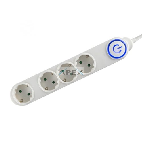 Home NV 04TK/WH talpkapcsolós elosztó világító kapcsolóval, 1,5 m, H05VV-F 3G1,0 mm2 kábel, 4 aljzat gyermekvédelemmel, max. 3500W, fehér