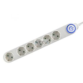   Home NV 06TK/WH talpkapcsolós elosztó világító kapcsolóval, 1,5 m, H05VV-F 3G1,0 mm2 kábel, 6 aljzat gyermekvédelemmel, max. 3500W, fehér