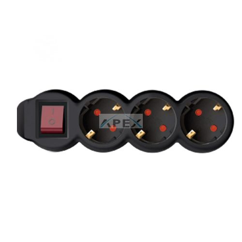 Home NV 3K-3/BK/1,5 hálózati elosztó, 3 m, H05VV-F 3G1,5 mm2 kábel, kétpólusú kapcsoló, IP20 kivitel, 3 védőérintkezős aljzat, max. 3500W, fekete