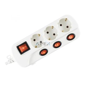   Home NVK 03K/WH hálózati elosztó, 1,5 m, H05VV-F, 3G1,0 mm2 kábel, kapcsolós, 3 aljzat gyermekvédelemmel, max. 3500W, fehér