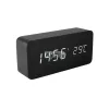 Home OC 04 digitális LED ébresztőóra, valódi faburkolat, tapsra aktiválható fehér kijelző, dátum és hőmérséklet kijelzés, elemes vagy hálózati tápellátás