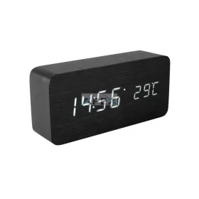   Home OC 04 digitális LED ébresztőóra, valódi faburkolat, tapsra aktiválható fehér kijelző, dátum és hőmérséklet kijelzés, elemes vagy hálózati tápellátás