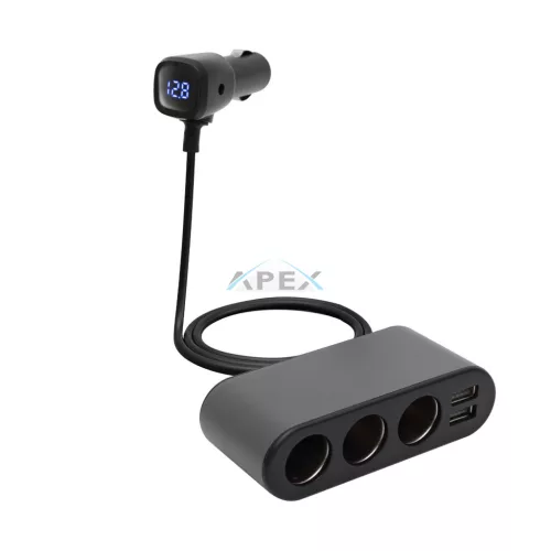 SAL SAU80W autós feszültségelosztó és USB töltő, 3.4A USB töltő, max.80Watt, fém burkolat, Voltmérő, autó-akkumulátor állapotának ellenőrzése, 12/24V járművekhez