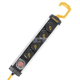   STANLEY SXECCD0RAJE 4-es elosztó kapcsolóval, 5 m, IP44-es védelem, alumínium ház, felakasztható, beltérben is használható, H07RN-F 3G1,5 mm2 kábel