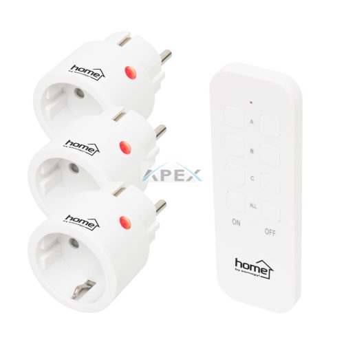 Home TH2313 távirányítható mini hálózati aljzat szett, 2300 W, 3 aljzat + 1 távirányító, 40m hatótáv