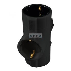   Home TPF-26/BK hálózati elosztó, T-alakú, 3 földelt aljzat gyermekvédelemmel, max. 3680W, fekete