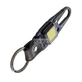   True Utility Cliplite, TU918, kulcstartó karabiner, tölthető lámpa, 4 funkció, 47 lm COB LED, Li-ion, marhabőr szíj, rozsdamentes acélváz