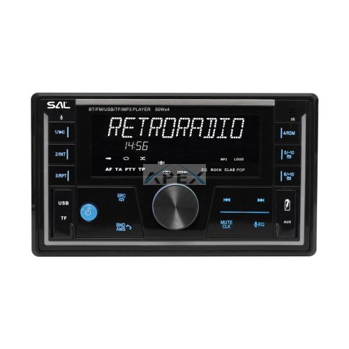 SAL VB5500 SMART autórádió, 4x50W, 2xDIN, FM RDS, USB-microSD, MP3 lejátszó, dupla USB aljzat, telefontöltő, kiválasztható RGB gomb világítás, telefonról is vezérelhető okos autórádió