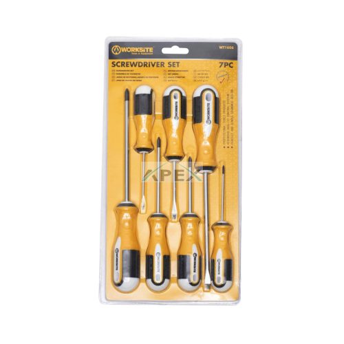 WORKSITE WT1606 csavarhúzó készlet, 7db, lapos és Phillips csillag fejek, mágneses, edzett