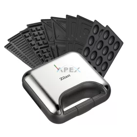   Zilan ZLN3932 5 in 1 szendvicssütő,  800 W, LED visszajelző, 5 cserélhető sütőlap, fekete-ezüst kivitel