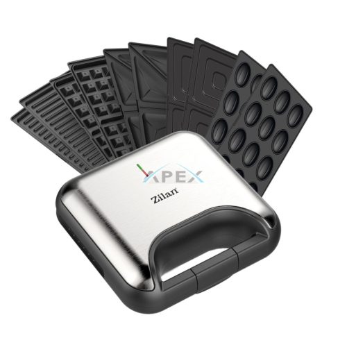 Zilan ZLN3932 5 in 1 szendvicssütő,  800 W, LED visszajelző, 5 cserélhető sütőlap, fekete-ezüst kivitel