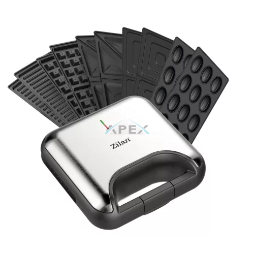 Zilan ZLN3932 5 in 1 szendvicssütő,  800 W, LED visszajelző, 5 cserélhető sütőlap, fekete-ezüst kivitel