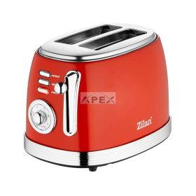   Zilan ZLN7040 retró kenyérpirító, 850 W, 6 fokozat, 2 szeletes, STOP funkció, piros