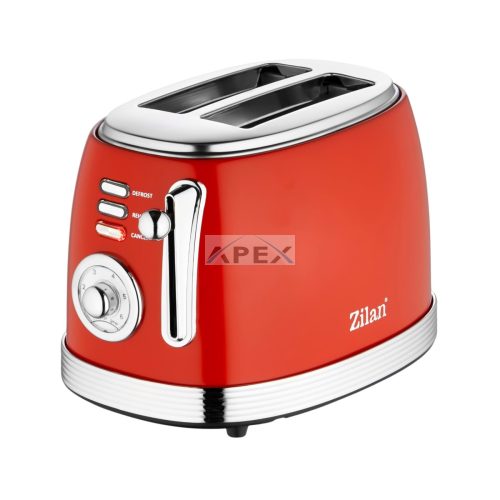 Zilan ZLN7040 retró kenyérpirító, 850 W, 6 fokozat, 2 szeletes, STOP funkció, piros