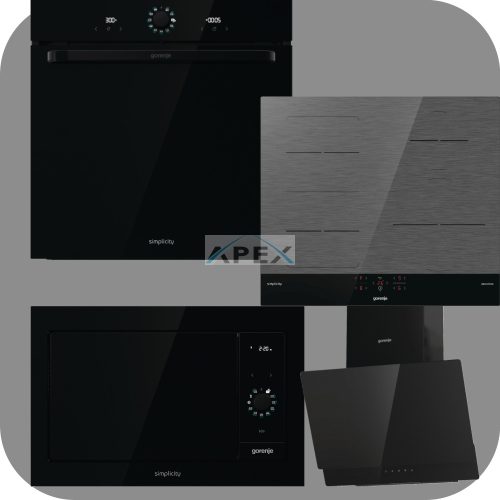 Gorenje Simplicity BOS6737SYB hőlégkeveréses sütő + GI6421SYB indukciós főzőlap + BM235G1SYB grilles mikrohullámú sütő + WHI649EB Döntött fali páraelszívó fehér színben