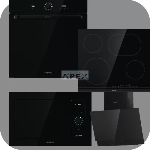 Gorenje Simplicity BOS6737SYB hőlégkeveréses sütő + ECT643BCSC üvegkerámia főzőlap + BM235G1SYB grilles mikrohullámú sütő + WHI649EB Döntött fali páraelszívó fehér színben